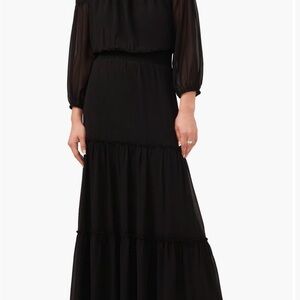 Women's Black Tiered Long Dress - Elegant Evening Maxi